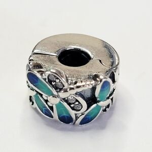 NWT For Pandora Charm Bracelets Blue Green Silver Dragonfly Clip Charm Stunning!